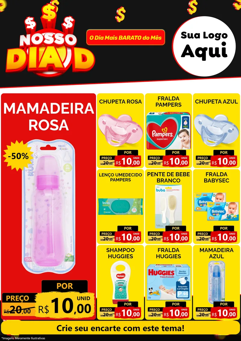 Modelo de Encarte para Encarte A4 Vertical com o tema Nosso Dia D para Bebês