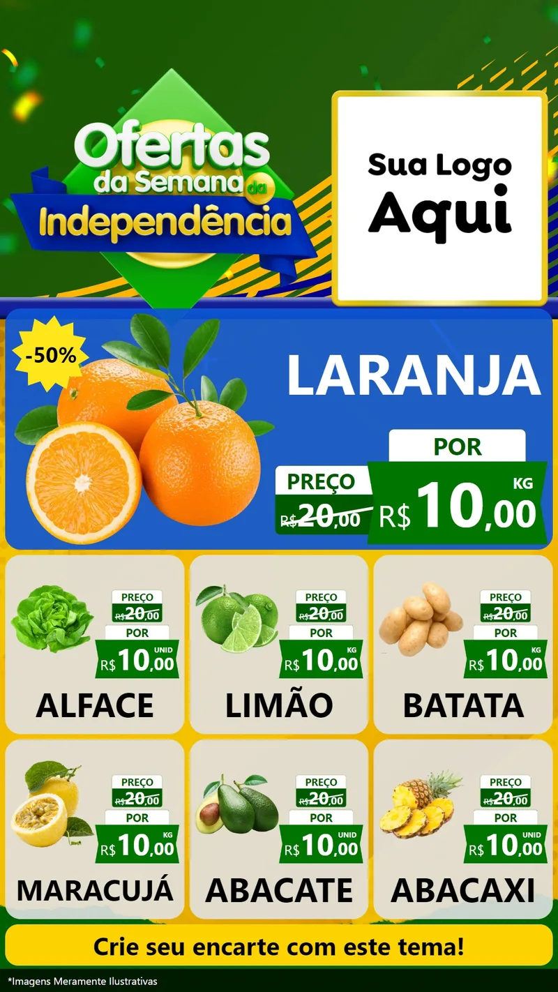 Modelo de Rede Social para Stories com o tema Ofertas da Semana da Independência para Hortifrúti