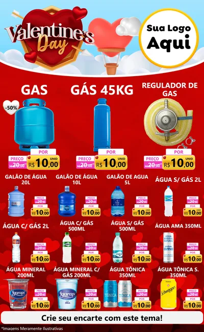 Modelo de Encarte para Encarte Grande com o tema Valentine's Day para Água e gás
