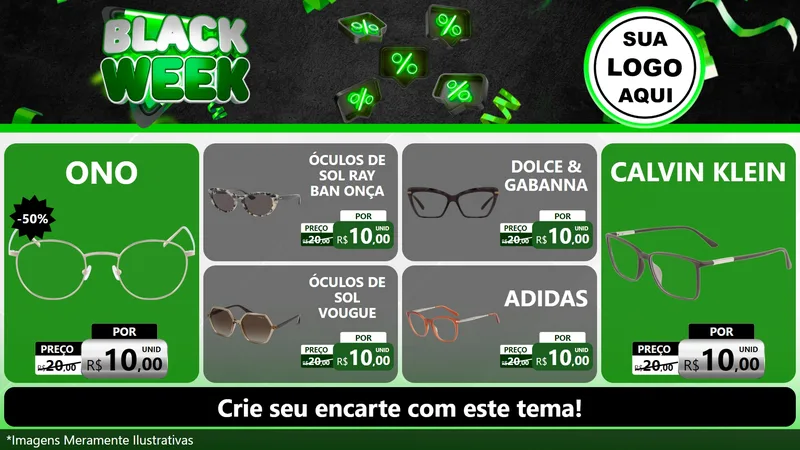 Modelo de TV para TV Horizontal com o tema Black Week para Óticas