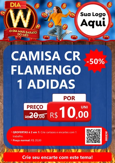 Modelo de Cartaz para Cartaz A4 Vertical com o tema Dia W - O Dia Mais Barato Do Mês para Roupas e acessórios