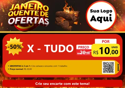 Modelo de Cartaz para Cartaz A4 Horizontal com o tema Janeiro Quente de Ofertas para Hamburgueria
