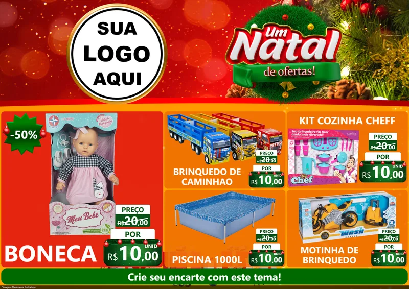Modelo de Encarte para Encarte A4 Horizontal com o tema Um Natal de Ofertas para Brinquedos