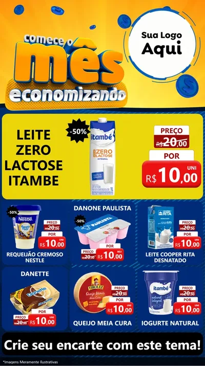 Modelo de Rede Social para Stories com o tema Comece O Mês Economizando para Frios e Laticínios
