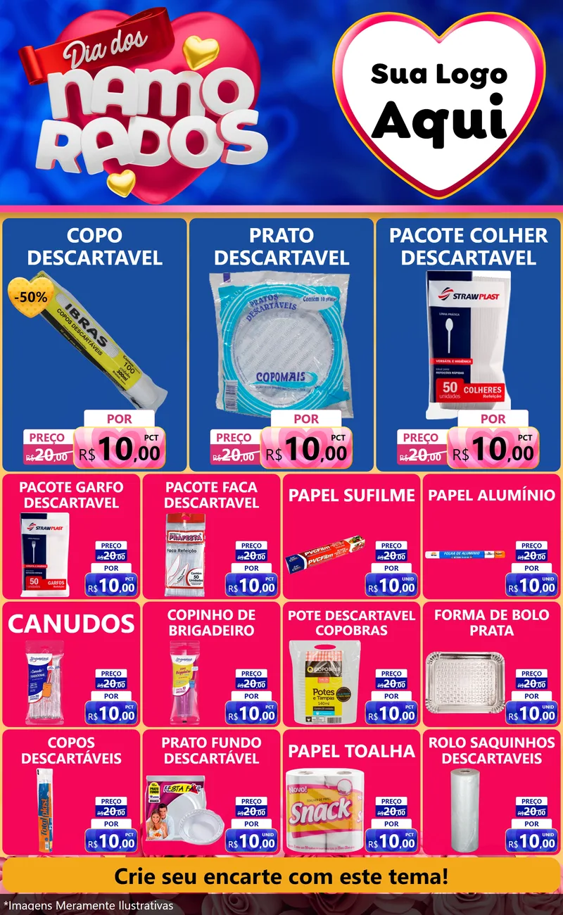 Modelo de Encarte para Encarte Grande com o tema Dia dos namorados para Embalagens