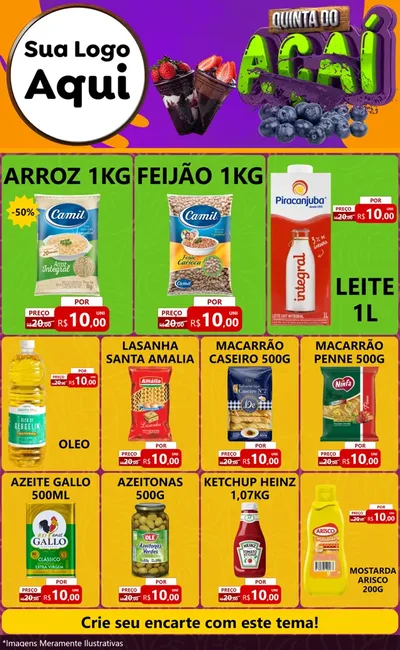 Modelo de Encarte para Encarte Grande com o tema Quinta do Açaí para Supermercado