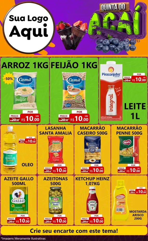 Modelo de Encarte para Encarte Grande com o tema Quinta do Açaí para Supermercado