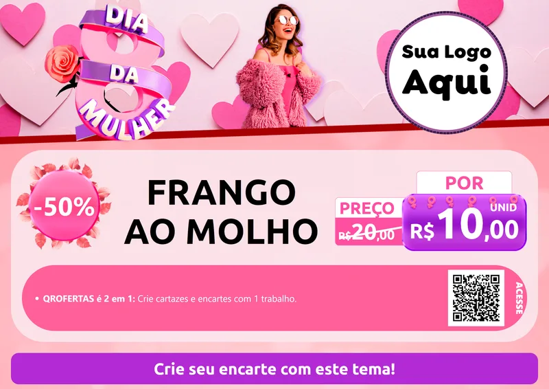 Modelo de Cartaz para Cartaz A4 Horizontal com o tema Dia da Mulher para Restaurante