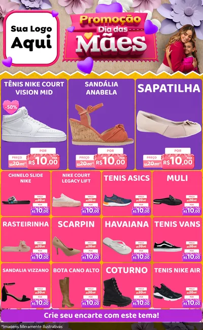 Modelo de Encarte para Encarte Grande com o tema Promoção Dia das Mães para Calçados