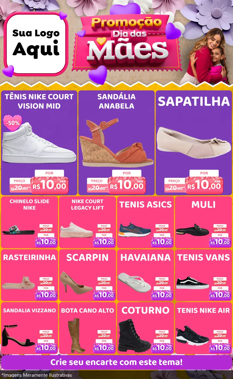 Modelo de Encarte para Encarte Grande com o tema Promoção Dia das Mães para Calçados