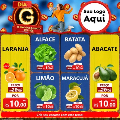 Modelo de Rede Social para Feed Facebook com o tema Dia G - O Dia Mais Barato Do Mês para Hortifrúti