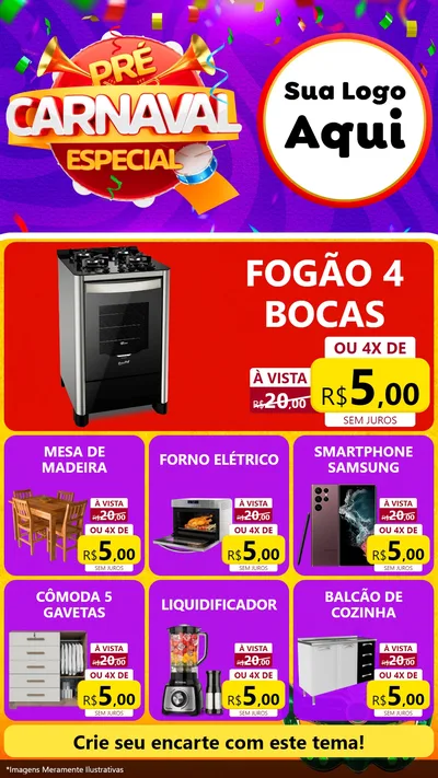 Modelo de Rede Social para Stories com o tema Pré-Carnaval Especial para Móveis e Eletro