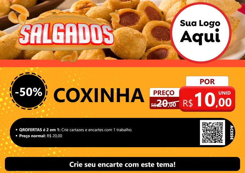 Modelo de Cartaz para Cartaz A4 Horizontal com o tema Salgados para Salgadaria