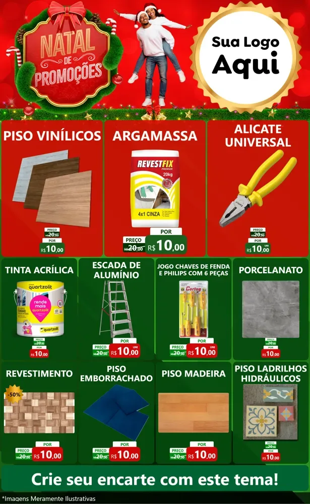 Modelo de Encarte para Encarte Grande com o tema Natal de Promoções para Material para Construção