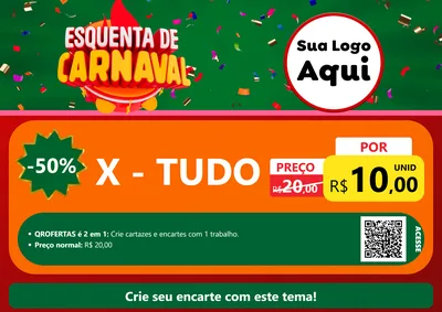 Modelo de Cartaz para Cartaz A4 Horizontal com o tema Esquenta de Carnaval para Hamburgueria