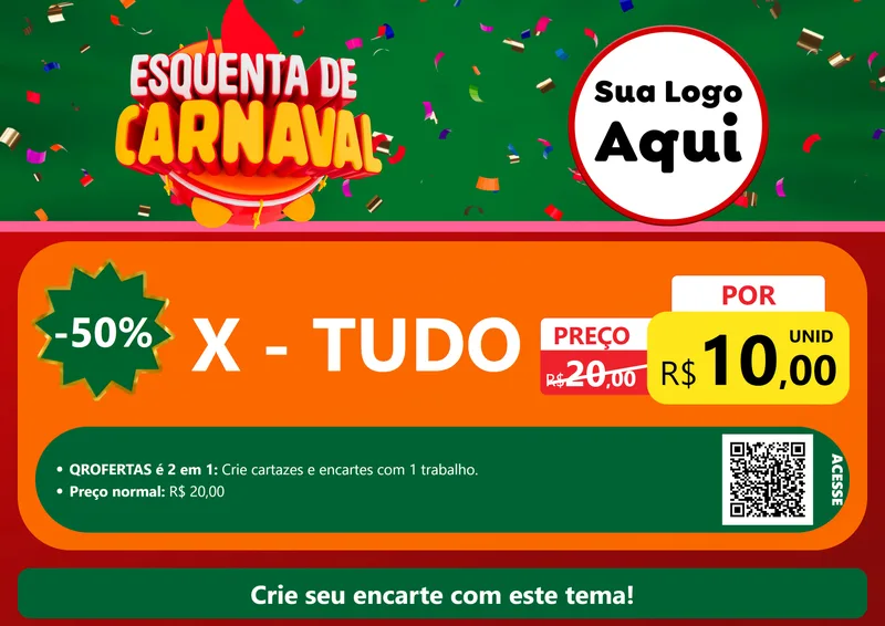 Modelo de Cartaz para Cartaz A4 Horizontal com o tema Esquenta de Carnaval para Hamburgueria