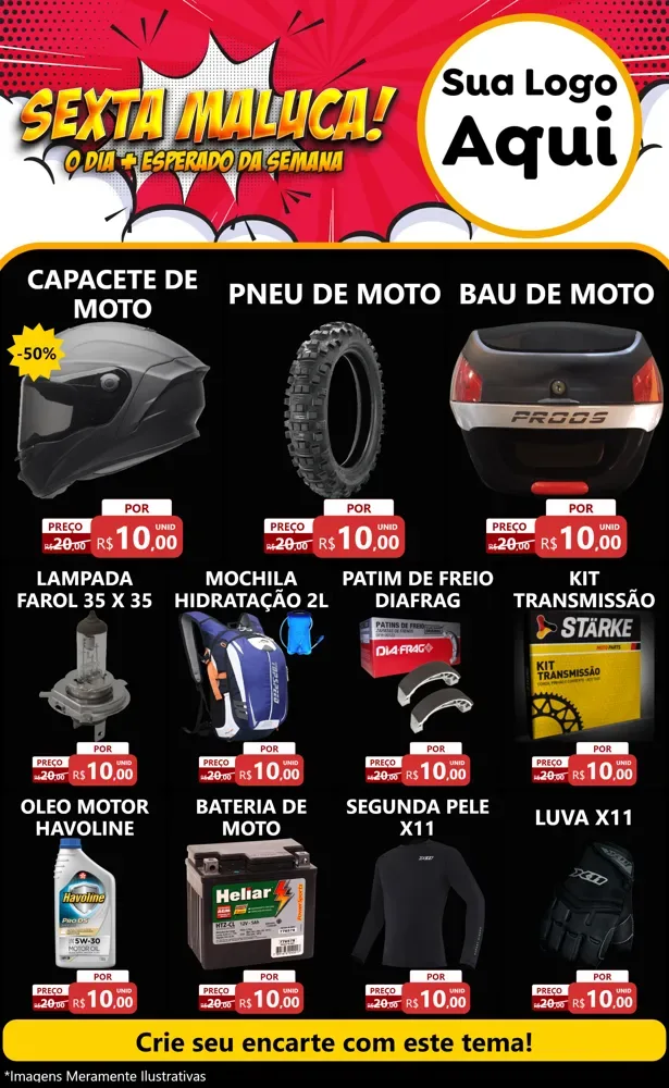 Modelo de Encarte para Encarte Grande com o tema Sexta Maluca! para Moto peças