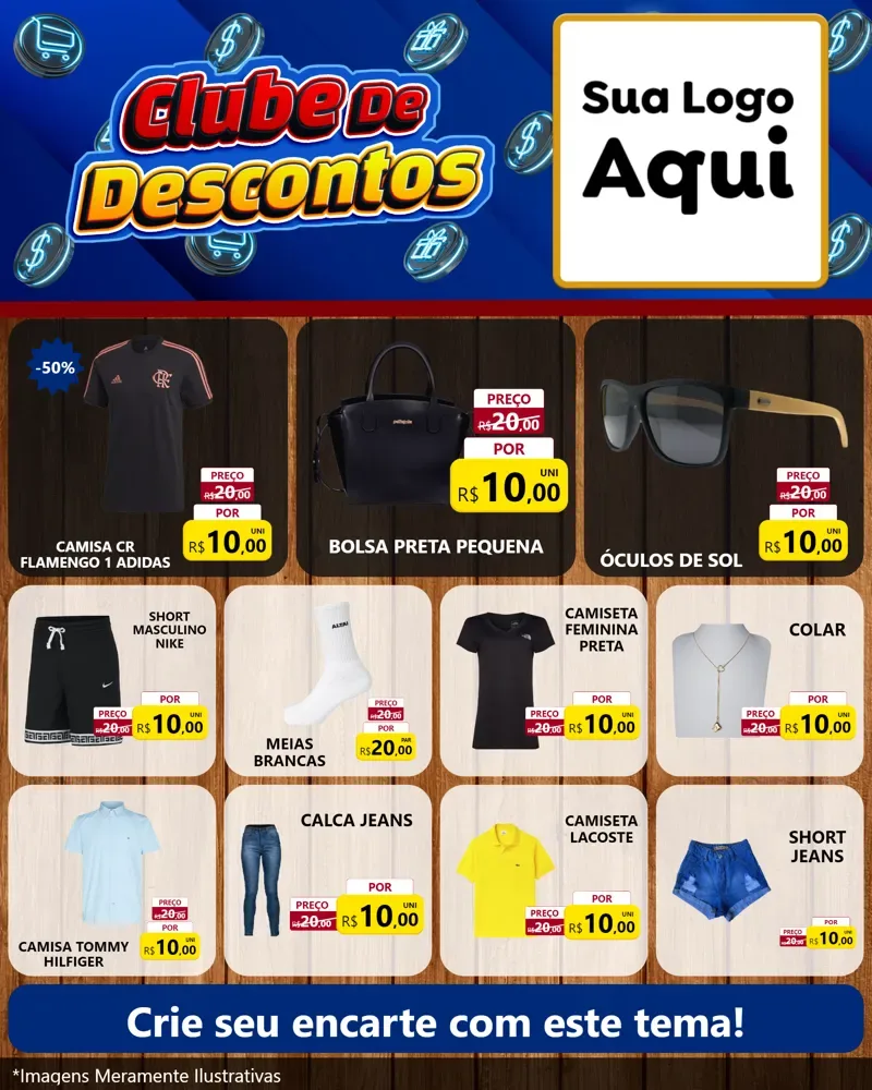 Modelo de Rede Social para Feed Instagram com o tema Clube de Descontos para Roupas e acessórios