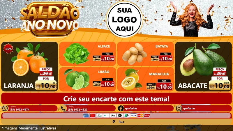 Modelo de TV para TV Horizontal com o tema Saldão de Ano Novo para Hortifrúti