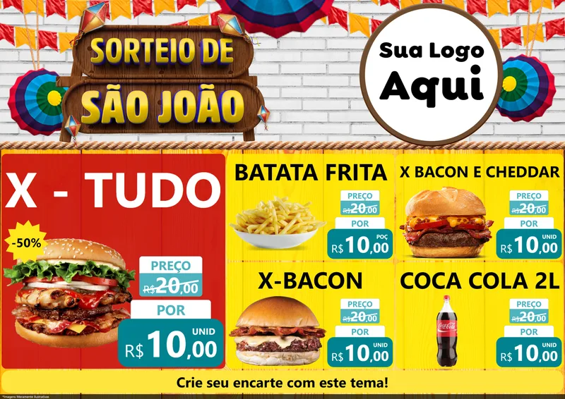 Modelo de Encarte para Encarte A4 Horizontal com o tema Sorteio de São João para Hamburgueria