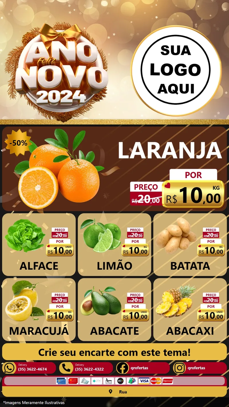Modelo de Rede Social para Stories com o tema Feliz Ano Novo 2027 para Hortifrúti
