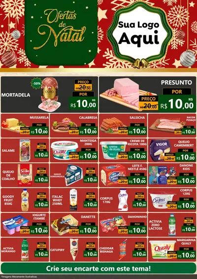 Modelo de Encarte para Encarte A4 Vertical com o tema Natal de Ofertas para Frios e Laticínios