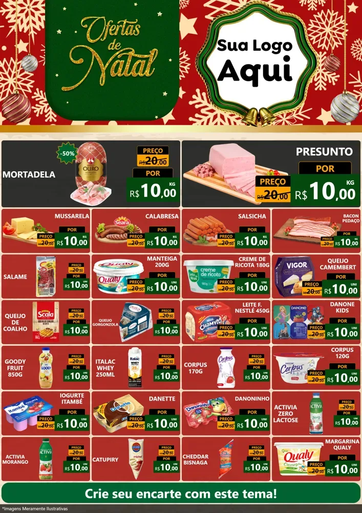 Modelo de Encarte para Encarte A4 Vertical com o tema Natal de Ofertas para Frios e Laticínios