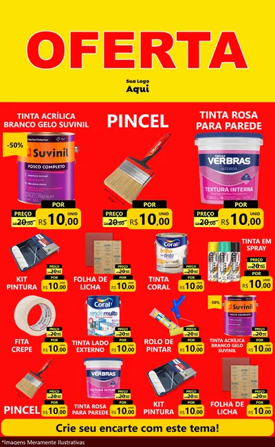 Modelo de Encarte para Encarte Grande com o tema OFERTA - Vermelho Cartaz para Tintas e Ferramentas
