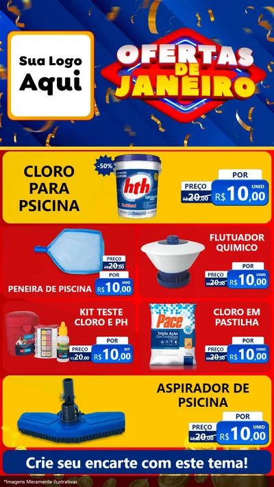 Modelo de TV para TV Vertical com o tema Ofertas de Janeiro para Produtos para Piscina