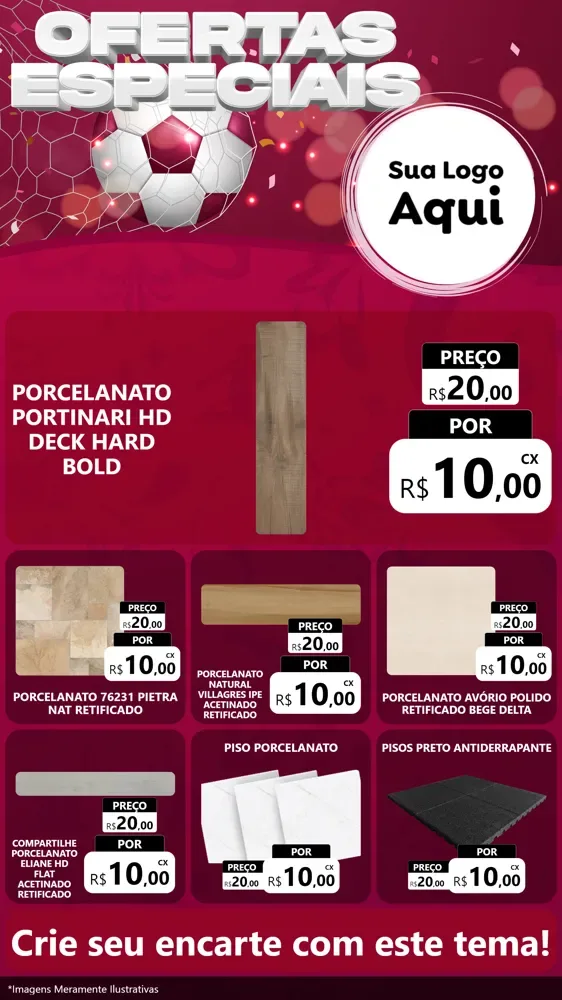 Modelo de Rede Social para Stories com o tema Ofertas Especiais - Futebol para Pisos e revestimentos