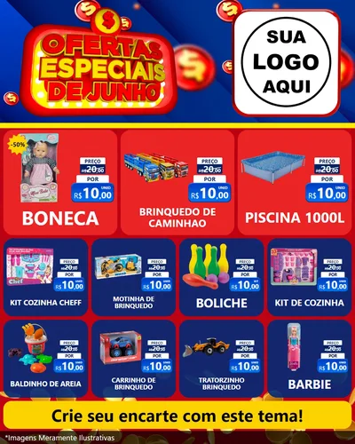Modelo de Rede Social para Feed Instagram com o tema Ofertas Especiais de Junho para Brinquedos