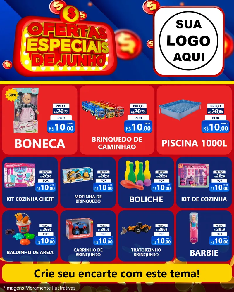 Modelo de Rede Social para Feed Instagram com o tema Ofertas Especiais de Junho para Brinquedos
