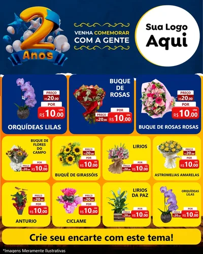 Modelo de Rede Social para Feed Instagram com o tema Aniversário de 2 anos para Floricultura e jardim