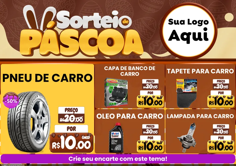 Modelo de Encarte para Encarte A4 Horizontal com o tema Sorteio de Páscoa para Auto peças