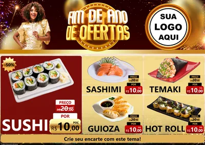Modelo de Encarte para Encarte A4 Horizontal com o tema Fim de Ano de Ofertas para Comida japonesa