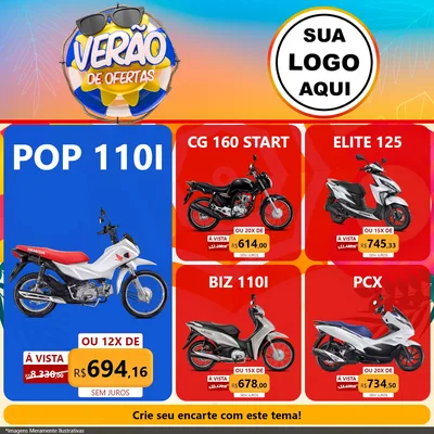 Modelo de Rede Social para Feed Facebook com o tema Verão de Ofertas para Concessionaria de Motos