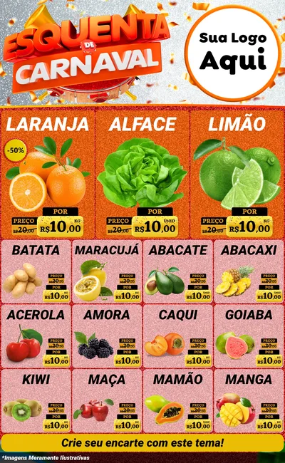 Modelo de Encarte para Encarte Grande com o tema Esquenta de Carnaval para Hortifrúti