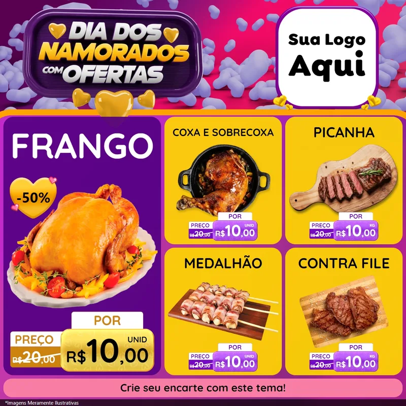 Modelo de Rede Social para Feed Facebook com o tema Dia Dos Namorados Com Ofertas para Assados