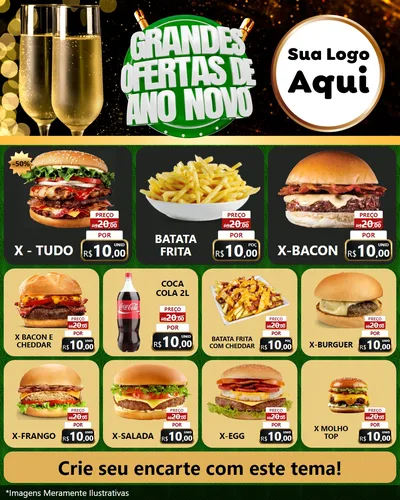 Modelo de Rede Social para Feed Instagram com o tema Grandes Ofertas de Ano Novo para Hamburgueria