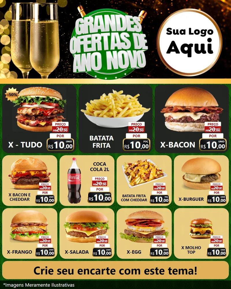 Modelo de Rede Social para Feed Instagram com o tema Grandes Ofertas de Ano Novo para Hamburgueria