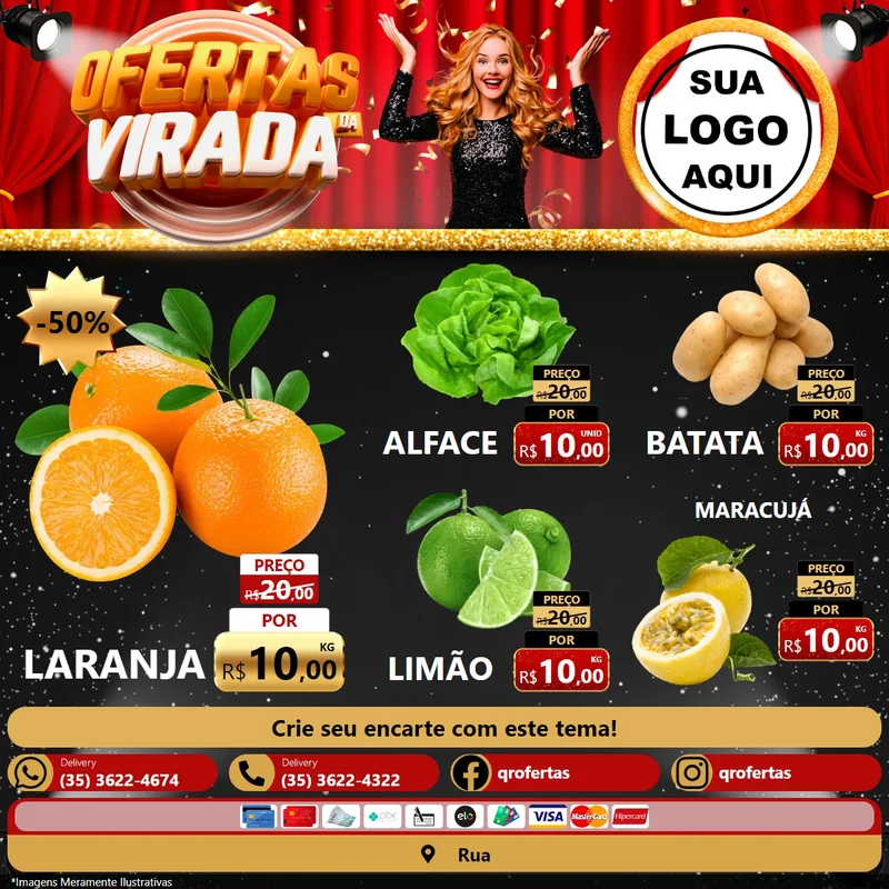 Modelo de Rede Social para Feed Facebook com o tema Ofertas da Virada para Hortifrúti