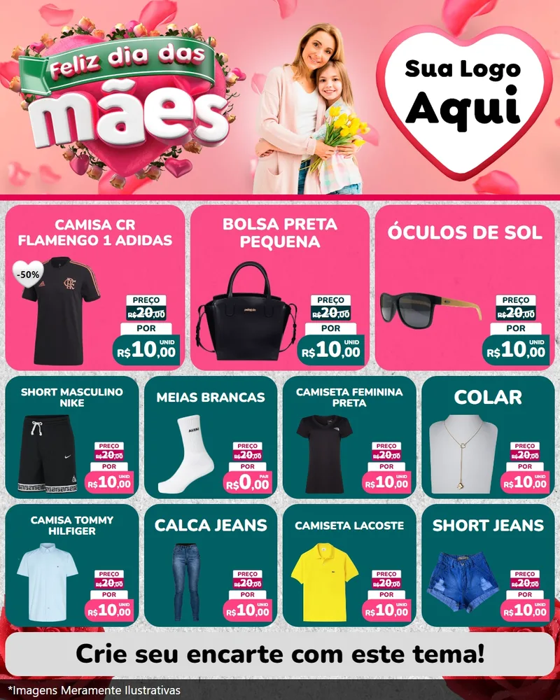 Modelo de Rede Social para Feed Instagram com o tema Feliz Dia das Mães para Roupas e acessórios