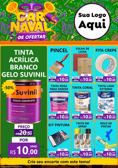 Modelo de Encarte para Encarte A4 Vertical com o tema Carnaval de Ofertas para Tintas e Ferramentas