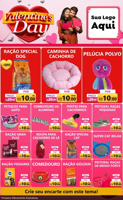 Modelo de Encarte para Encarte Grande com o tema Valentine's Day para Pet Shop