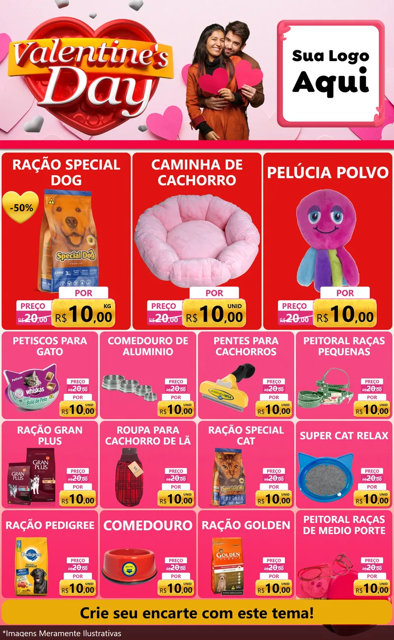 Modelo de Encarte para Encarte Grande com o tema Valentine's Day para Pet Shop