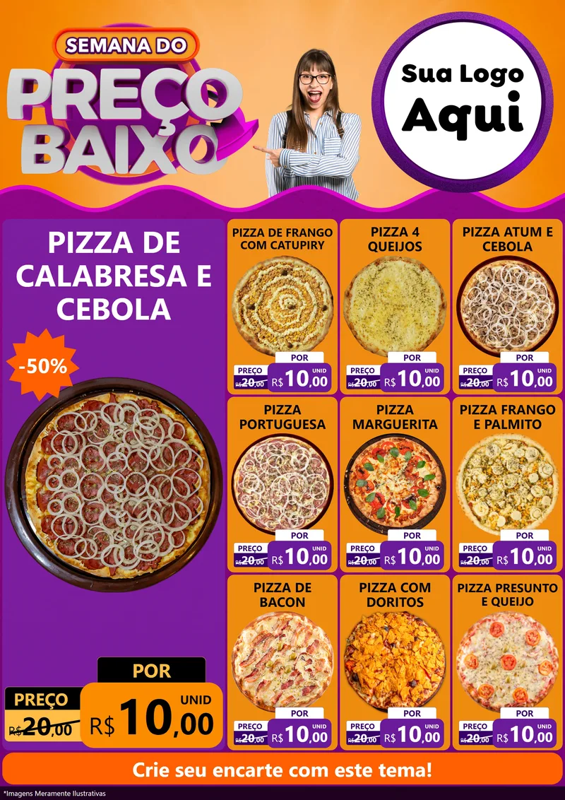 Modelo de Encarte para Encarte A4 Vertical com o tema Semana do Preço Baixo para Pizzaria