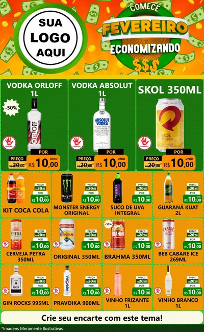 Modelo de Encarte para Encarte Grande com o tema Comece Fevereiro Economizando para Distribuidora de bebidas