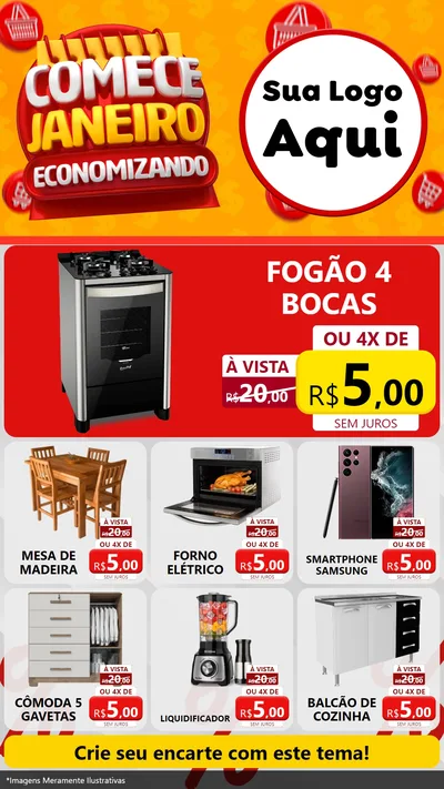 Modelo de Rede Social para Stories com o tema Comece Janeiro Economizando para Móveis e Eletro