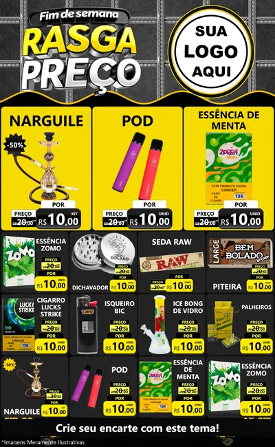 Modelo de Encarte para Encarte Grande com o tema Fim de Semana Rasga Preço para Tabacaria