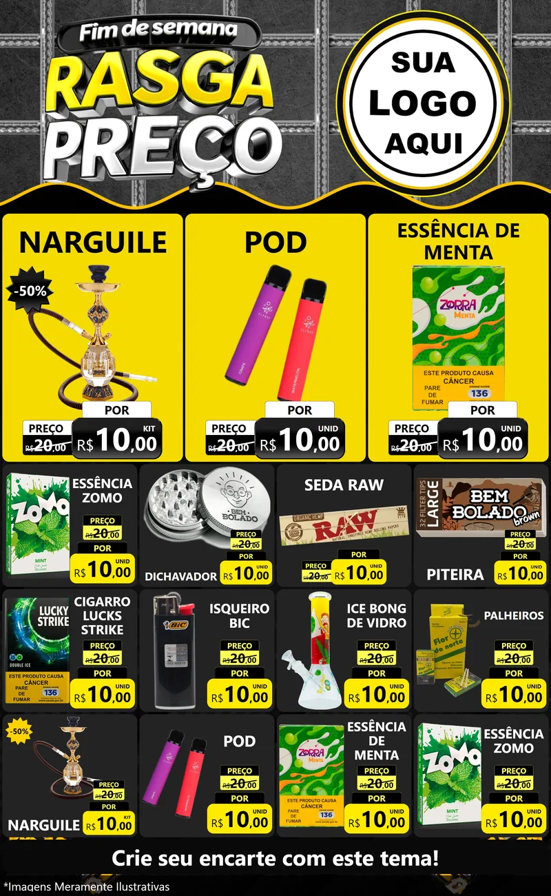 Modelo de Encarte para Encarte Grande com o tema Fim de Semana Rasga Preço para Tabacaria